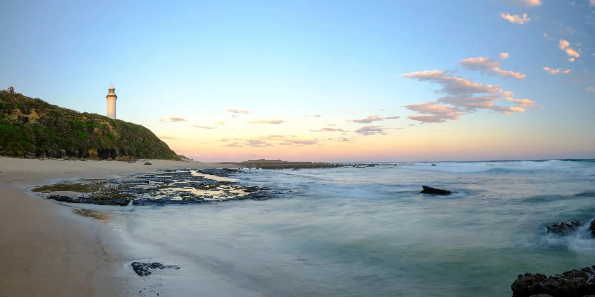 Norah Head Lighthouse overlooking the ocean at sunrise on the Central Coast, NSW